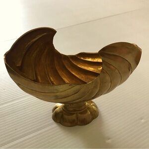 VTG Brass Shell Vase Planter Trinket Dish Art Deco Gold Abstract Seashell 7"